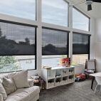 kids play room with black solar screen shades