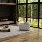 living room with black solar screen roller shades