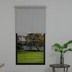 enviroscreen driftwood roller shade with reflective metalized backing for enhanced heat control