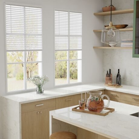 faux wood blinds in kitchen - warp resistant