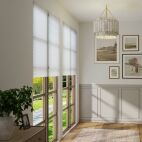 honeycomb light filtering shade in hallway