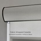 Black fabric wrapped cassette with white fabric and shade