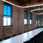 black solar screen shades in conference room