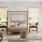 bamboo breeze honey woven roller shades in bedroom
