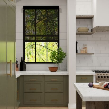 Black solar screen shade in a kitchen