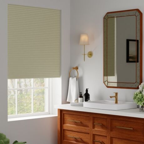 blackout honeycomb shade in cottage style bathroom